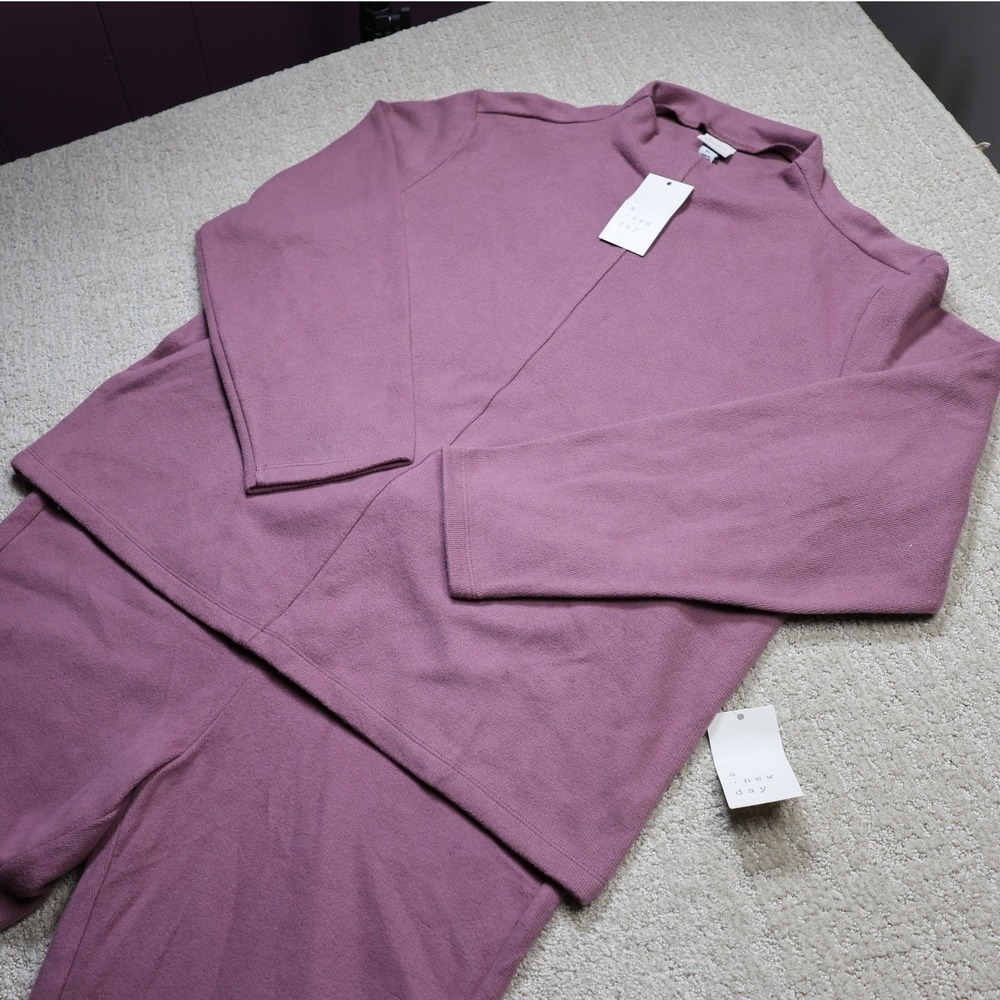 A New Day Womens Mauve Mock Neck Top and Wide Leg Pants Lounge Set XL NWT